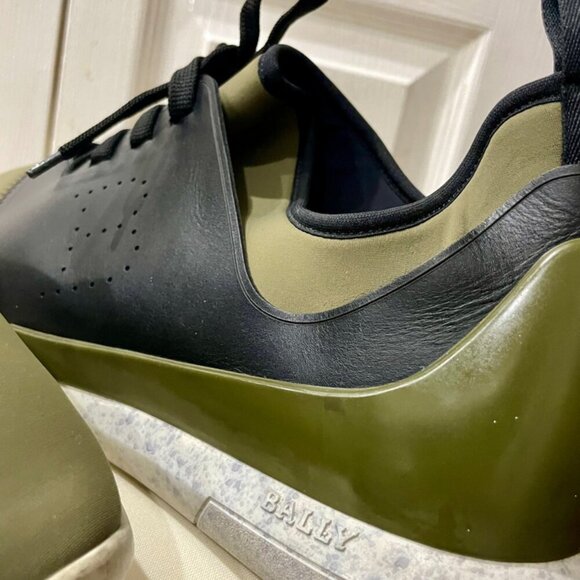 BALLY MADE IN ITALY SNEAKERS AESTHETIC GREEN OLIVE NEOPRENE BLACK LEATHER  SZ 13 - Picture 7 of 16